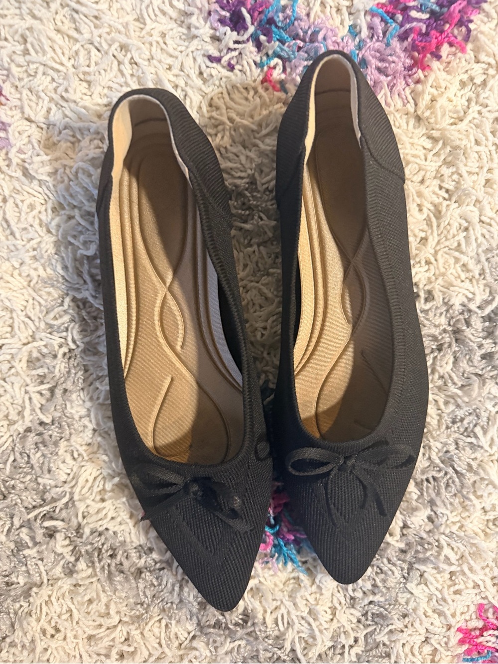 Amazon Black Pointed Toe Knit Ballet Flats with Bow Accent